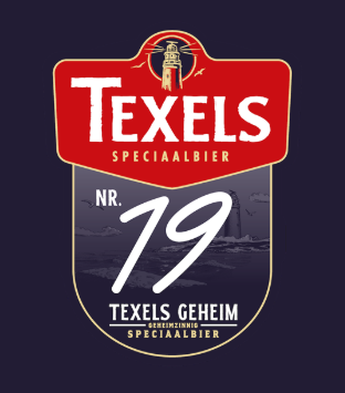 Logo van Texels Speciaalbier Nr. 19 Texels Geheim op een donkere achtergrond.