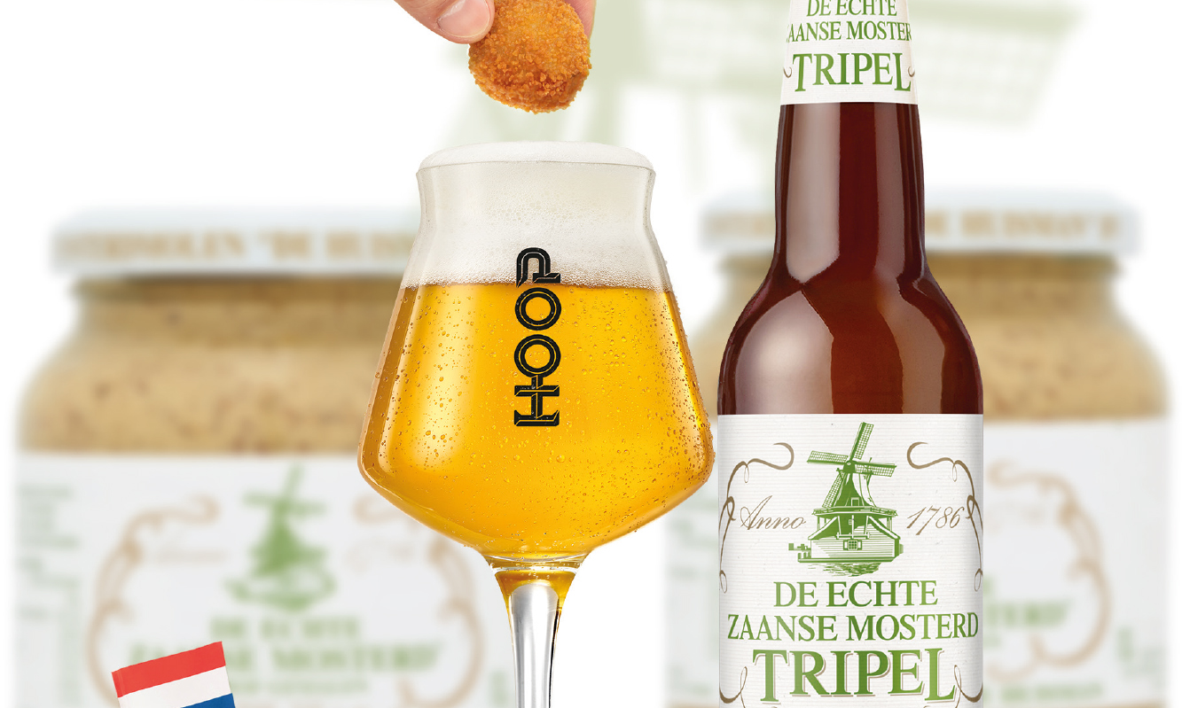Zaanse Mosterd Tripel flesje en glas