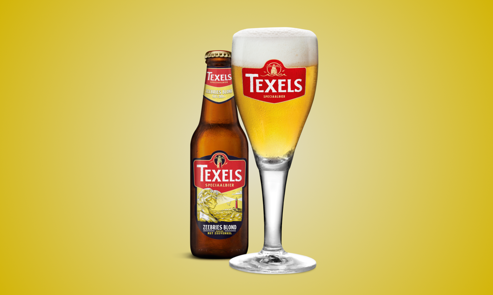 Texels Zeebries blond flesje en glas