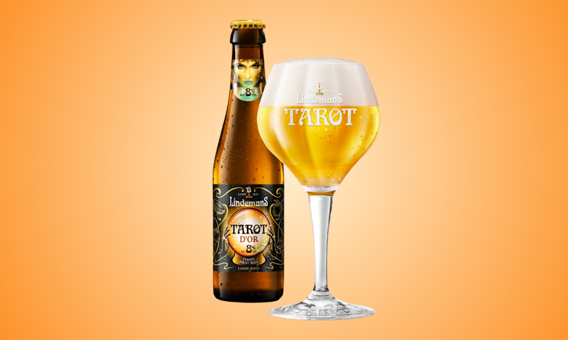 Lindemans Tarot d'Or bier flesje en glas Lindemans Tarot d'Or bier flesje en glas