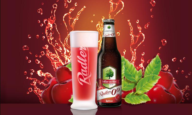 Lindeboom Kersen Radler 0.0% flesje en glas
