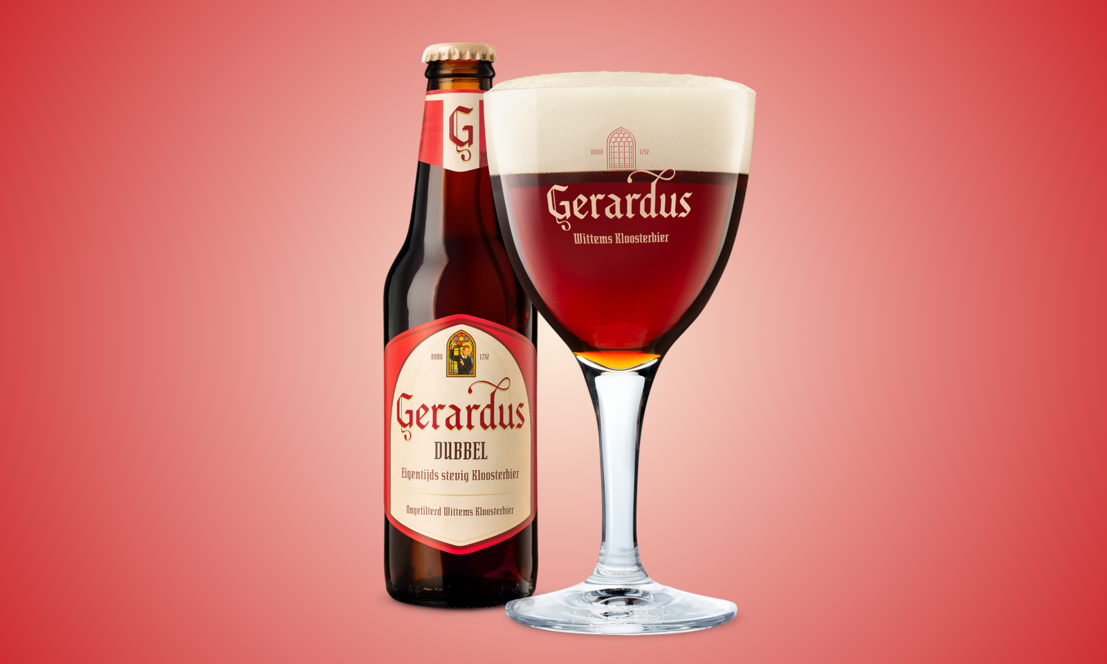 Gerardus Dubbel fles en glas Gerardus Dubbel fles en glas