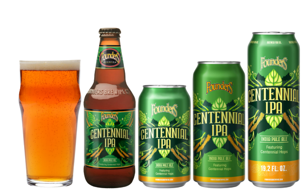 Founders Centennial IPA glas, fles en blikken