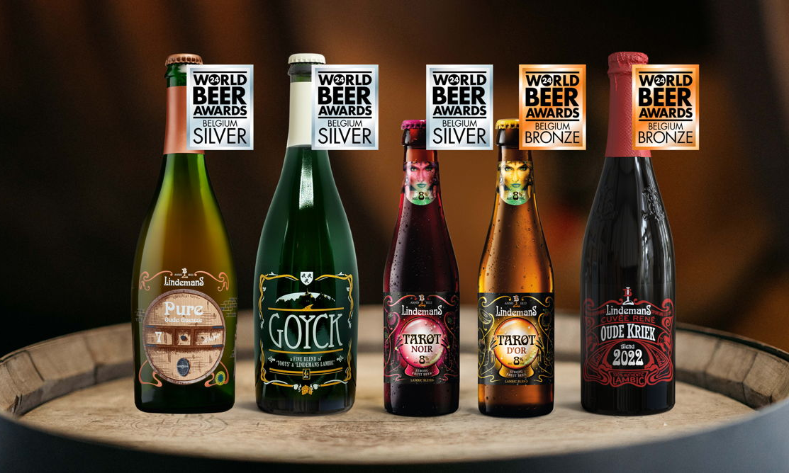 Lindemans bieren die succes hadden tijdens de World Beer Awards 2024