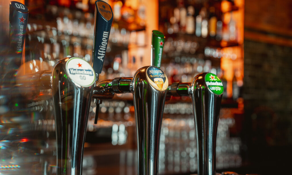 Drie tapkranen: Heineken 0.0, Affligem Blond 0.0 en Heineken Pils