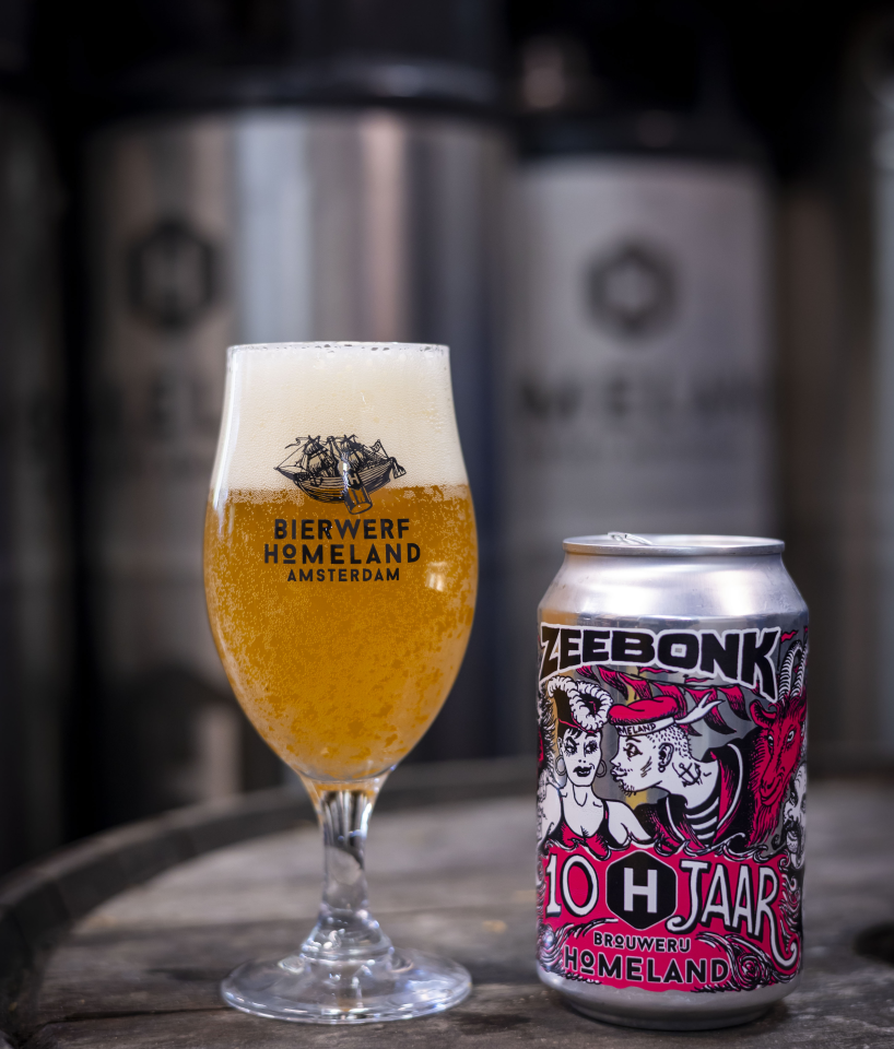 Homeland zeebonk jubileumblik en bierglas van Bierwerf Homeland