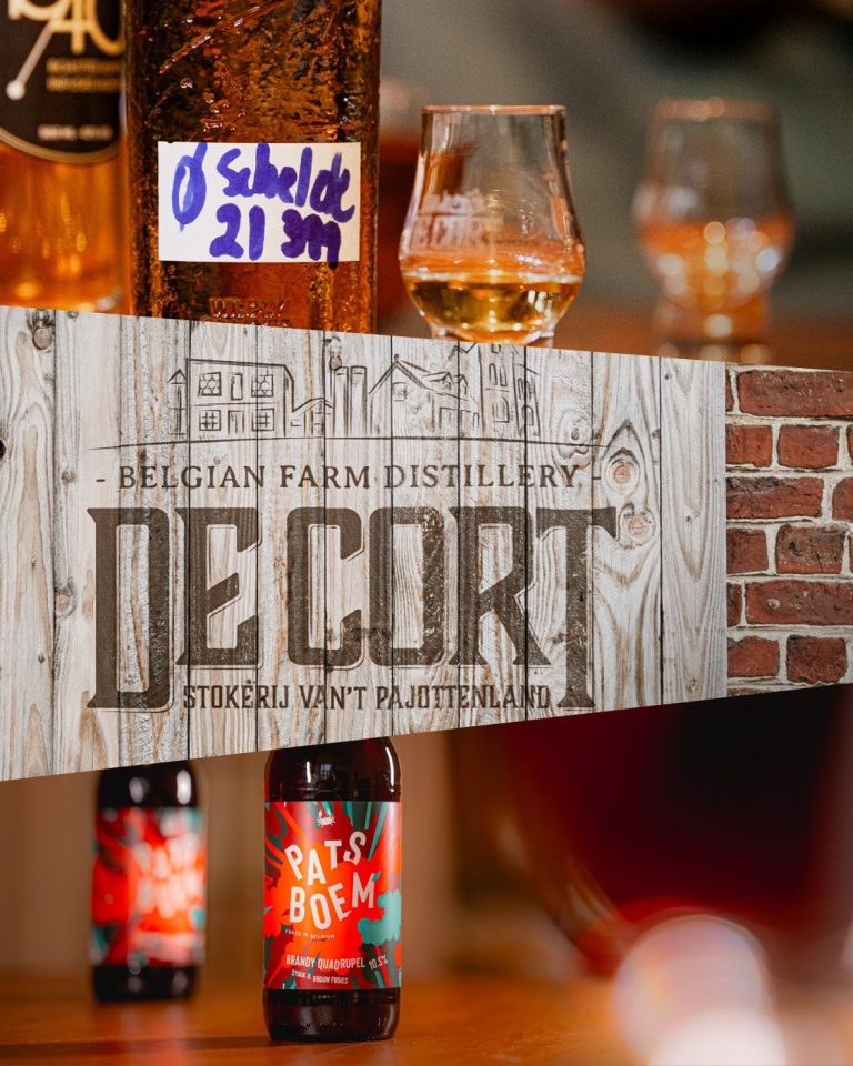 Collage van drie foto's die betrekking hebben op het bier Patsboem 1 van Scheldebrouwerij en De Cort