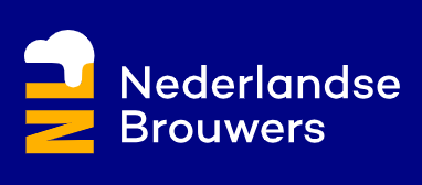 Logo van Nederlandse Brouwers op blauwe achtergrond.