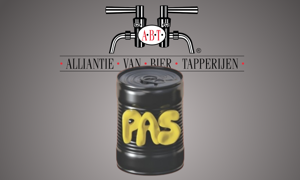 Logo van Alliantie van Bier Tapperijen met een blik waarop 'pas' staat.