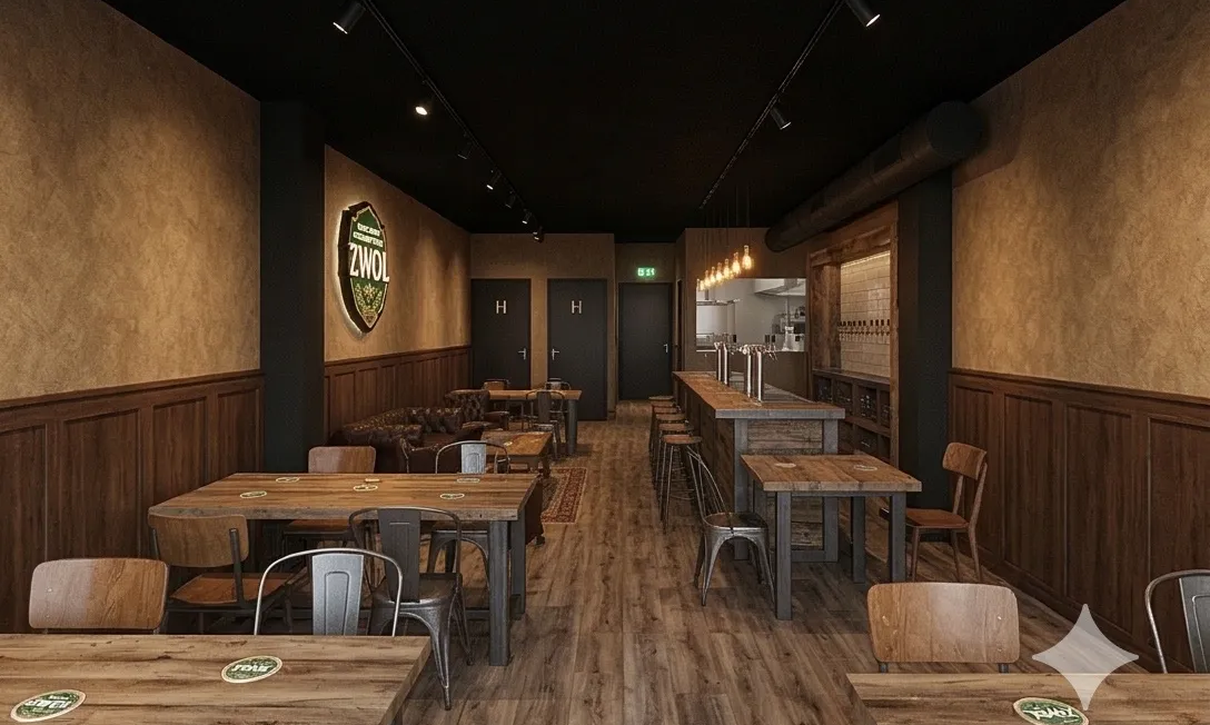 Sfeerimpressie van het toekomstige interieur van het proeflokaal van Brouwerij ZWOL