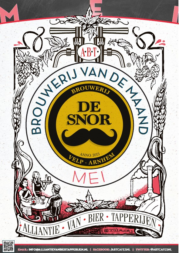 Illustratie met de tekst 'Brouwerij van de maand: De Snor' in een decoratief ontwerp.