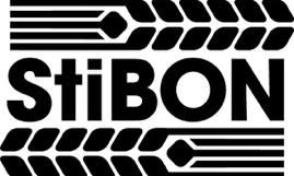 Zwart-wit logo van StiBON met gestileerde graanhalmen rondom de naam.