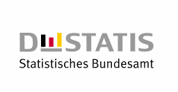 Logo van Destatis, het Statistisches Bundesamt, met grijze tekst en kleine Duitse vlagkleuren.