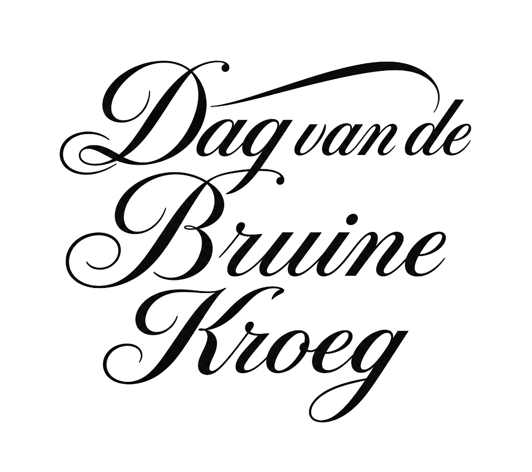 Zwart kalligrafisch logo met de tekst Dag van de Bruine Kroeg op een witte achtergrond.