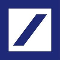 Blauw logo met witte vierkante uitsparing en een schuine blauwe balk in het midden.