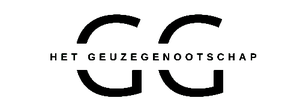 Zwart-wit logo van Het Geuzegenootschap met gestileerde letters GG.