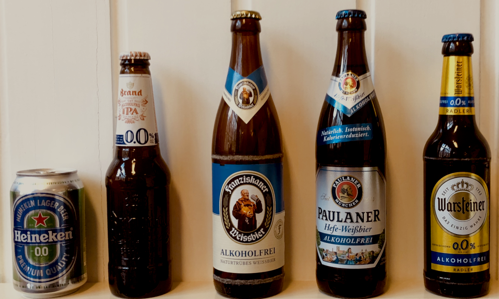 alcoholvrij bier op een rij