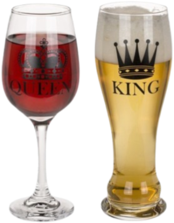 King & Queen set: bierglas en wijnglas