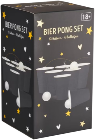 Beerpong set donker met 12 bekers en 6 balletjes