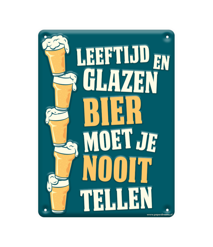 Tekstbord metaal Leeftijd en glazen bier