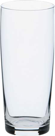 Leeg transparant bierglas fluitje met dikke bodem op een witte achtergrond.