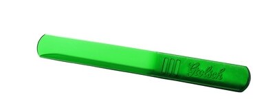 Transparant groene bierafschuimer van Grolsch om schuim van een pils te strijken.
