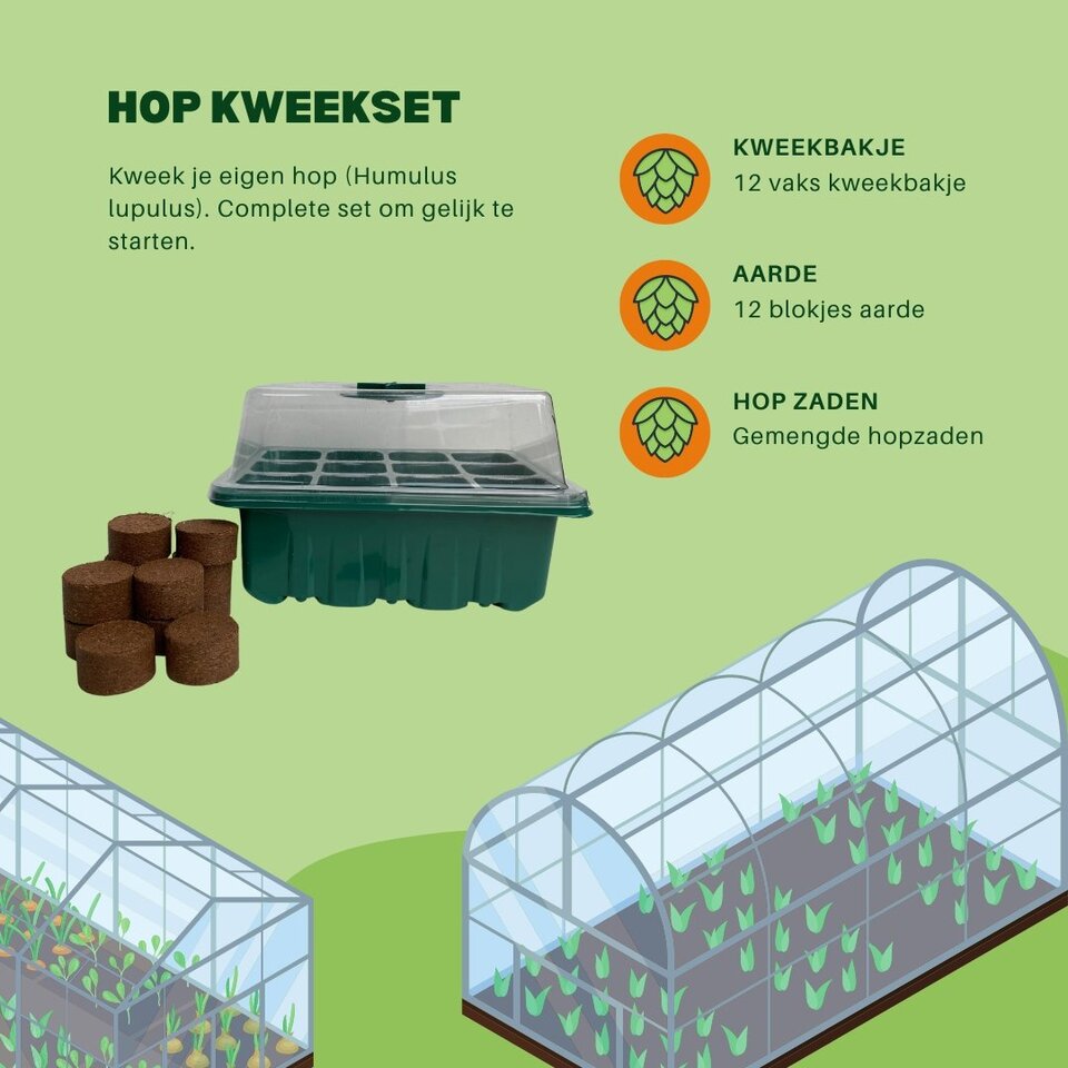 Hop zaden kweekset met kweekbakje en aarde