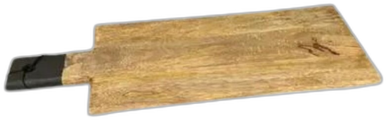 Borrelplank van mangohout met zwart handvat