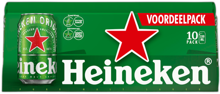 Heineken Premium Pilsener voordeelpack 10-pack met blikjes van 33cl Heineken Premium Pilsener voordeelpack 10-pack met blikjes van 33cl