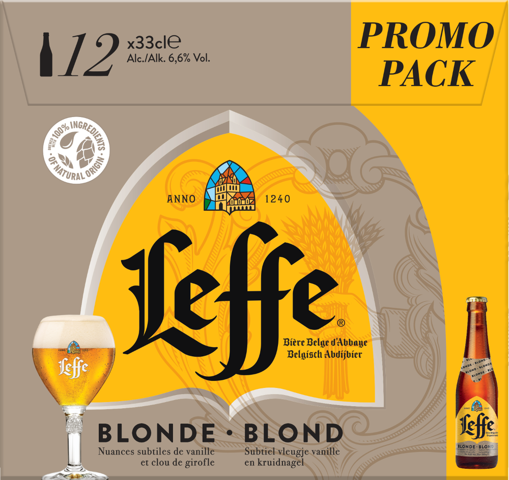 Leffe Blond doos met 12 flesjes van 33cl Leffe Blond doos met 12 flesjes van 33cl