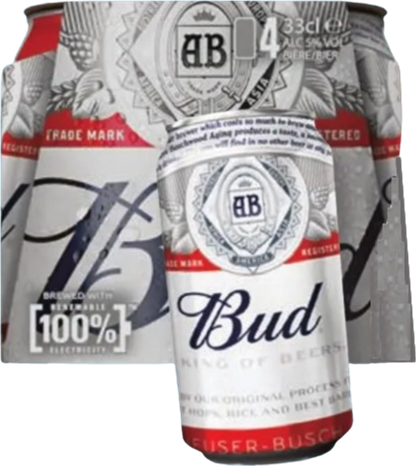 Bud 4pack met blikjes van 33cl Bud 4pack met blikjes van 33cl