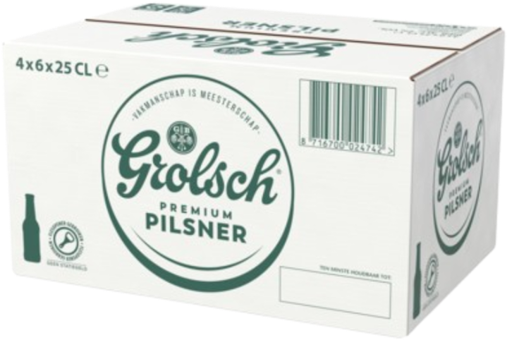 Grolsch Premium Pilsener doos van 24 flesjes á 0,25 liter Grolsch Premium Pilsener doos van 24 flesjes á 0,25 liter