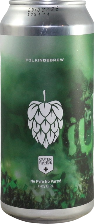 Groen blik van Folkingebrew met hop symbool en tekst No Pyro No Party!