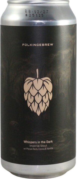 Blikje van Folkingebrew Whispers in the Dark met donker etiket en hop-symbool.