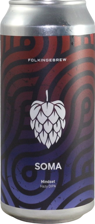 Blik Folkingebrew Mindset Hazy DIPA met kleurrijk patroon en hopafbeelding.