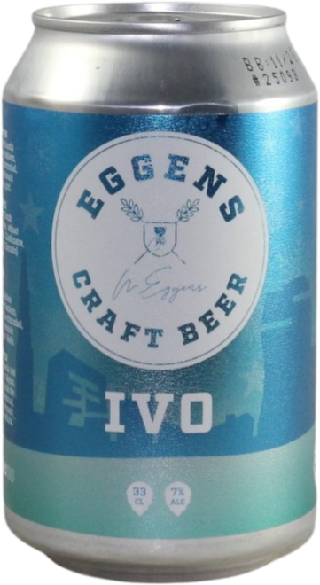 Eggens IVO craft beer blikje van 33cl met blauwe en witte branding.