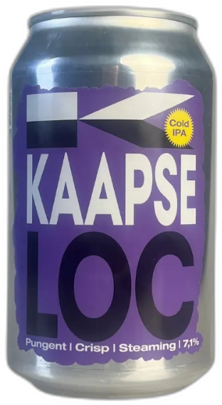 Blikje Kaapse LOC Cold IPA met paarse achtergrond en witte tekst.