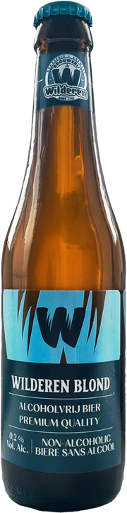 Wilderen Blond 0,2% alcoholvrij bierflesje van 33cl met blauw etiket.