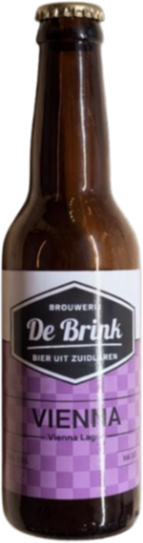 Bruin bierflesje van 33 cl met paarse etiket van Brouwerij De Brink Vienna.