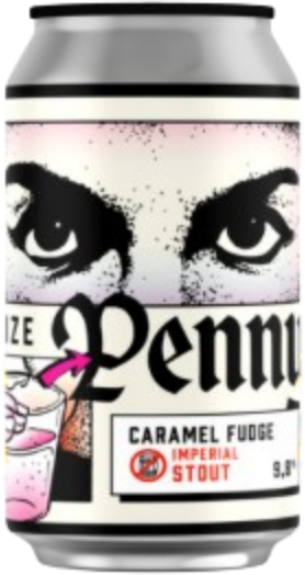 Blikje Kompaan Pint Size Penny met illustratie van ogen en tekst erop.