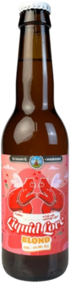 Fles van brouwerij 't Meuleneind met Liquid Love Blond etiket.