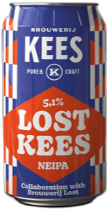 Blikje Lost Kees NEIPA van Brouwerij Kees in rood en blauw ontwerp.