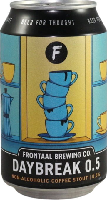Een blauw blikje Frontaal Daybreak 0.5 met gestapelde blauwe kopjes.