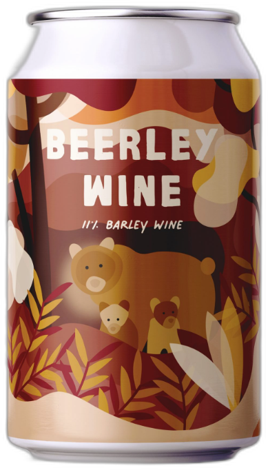 Blikje Eleven Beerley Wine van 33cl met illustraties van beren en bladeren.