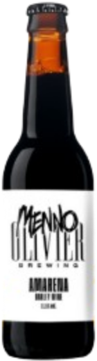 Gebotteld Menno Olivier Amarena bier met wit etiket en zwart logo