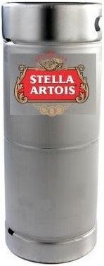Stella Artois biervat van 20 liter met merklogo op de voorzijde.