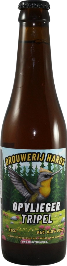 Bierfles van Brouwerij Haros met etiket van Opvlieger Tripel van 33cl.