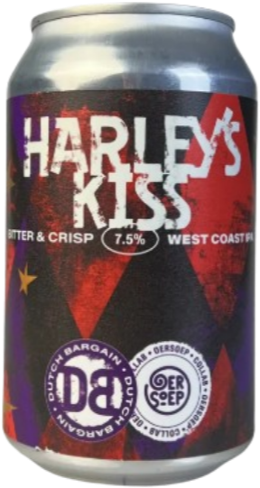 Blikje van 33cl van Dutch Bargain Harley's Kiss met opvallend ontwerp.