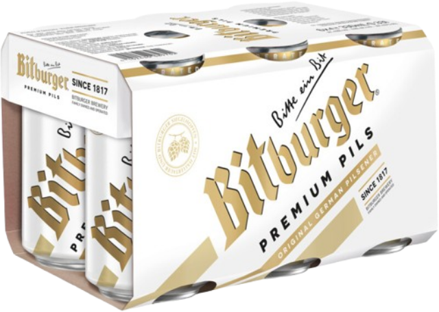 Bitburger Premium pils 6-pack met blikjes van 33cl