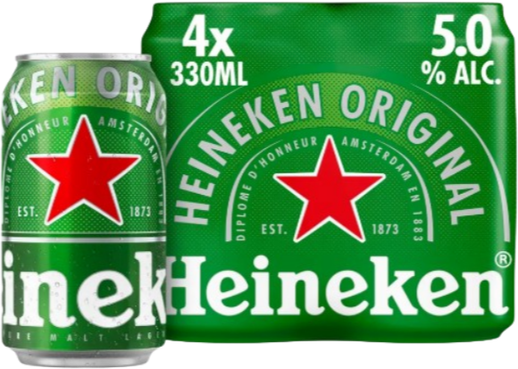 Heineken Pilsener set van 4 blikjes á 0,33 liter